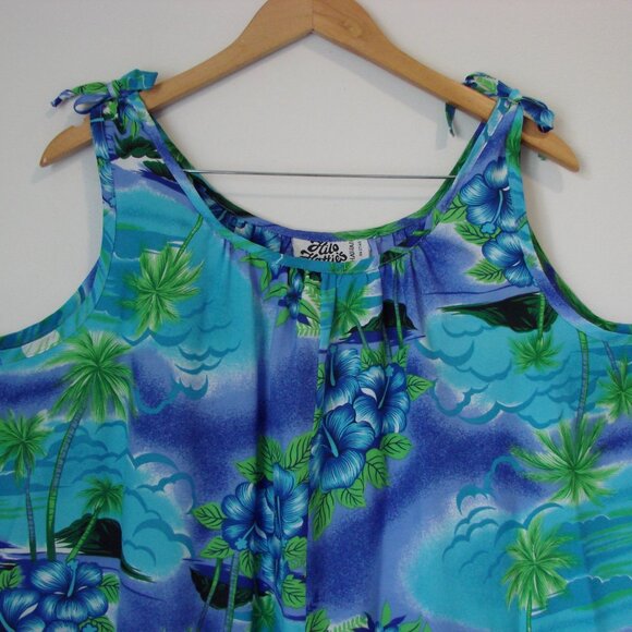 Vintage 70s 80s Hawaiian Maxi Dress Muumuu Floral Tropical Hilo Hattie One Size - Picture 2 of 13